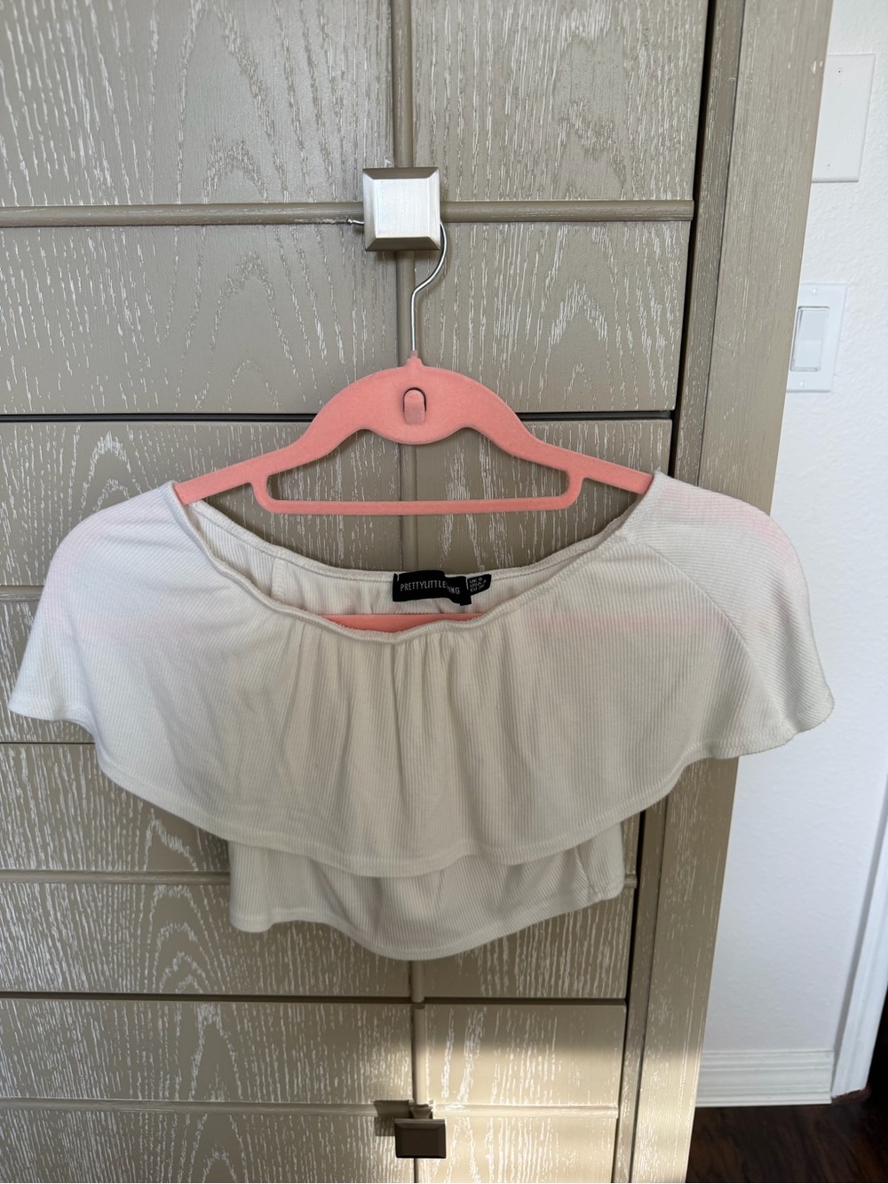 PrettyLittleThing White Off-Shoulder Ruffle Crop Top
